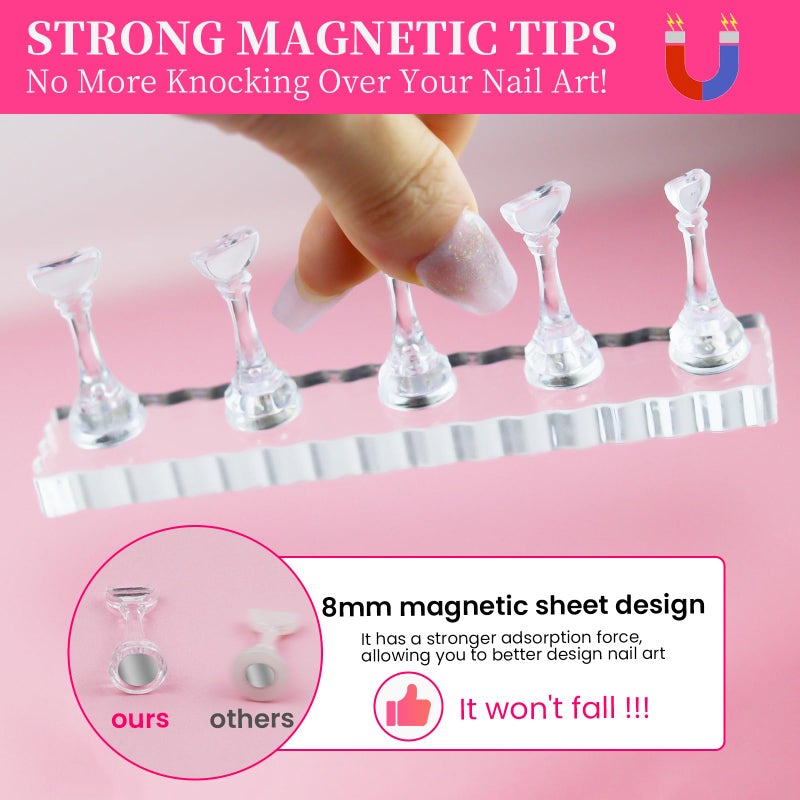 ESUOHYM Nail Stand For Press Ons Extra-high Nail Tip Holder For Painting Art Magnetic Acrylic Fake Nail Display & Practice,Heart Nail Stand with 200 PCS Double Sided Tape,Nail Designs Supplies Kit For Beginners Home Salon - Image 3